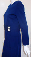 NORMAN NORELL 1960s Blue Wool w/ Belt & Button Day Dress