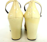 MARC JACOBS Off-White Patent Leather Round Toe Ankle Strap Wedge Size 39