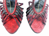 BADGLEY MISCHKA Red Metallic Suede Heels Size 38 1/2