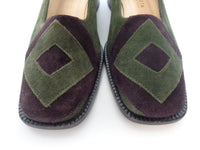 BOTTEGA VENETA Green and Purple Suede Flats with Wooden Block Heel Size 6