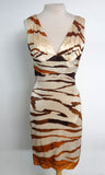 ROBERTO CAVALLI Tiger Print Silk Deep V-Neck Dress 42