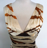 ROBERTO CAVALLI Tiger Print Silk Deep V-Neck Dress 42