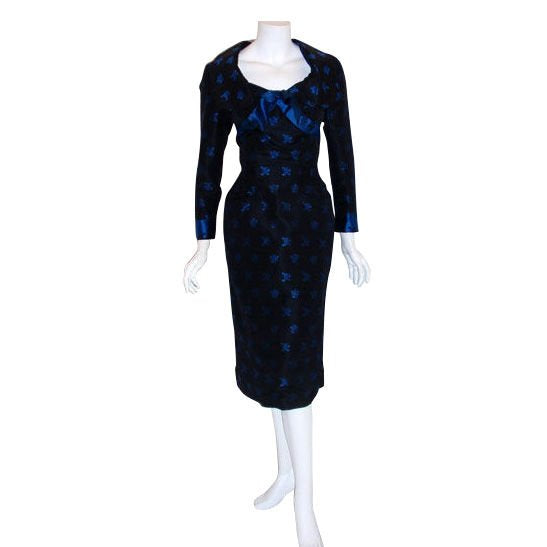 ceil chapman cocktail dress Incredible 1950s Ceil Chapman Ivory Silk Satin Dress w Gold Metal Ribb Shrimpton Couture