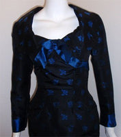 CEIL CHAPMAN 1960s Black and Blue Silk Cocktail Dress