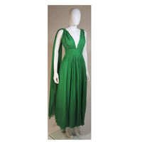 ERNA Circa 1960s Green Pleated Silk Chiffon Gown