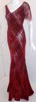 GALINDO Red Burnout Velvet Beaded Gown