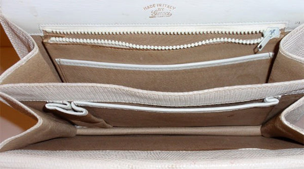 GUCCI Vintage Lizard Shoulder Bag - Off-White