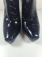VIA SPIGA Black Patent Leather Croc Embossed Heeled Ankle Booties Size 10