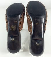 MIU MIU 1996 Brown Leather Fleece Lined Kitten Heel Clogs Size 6