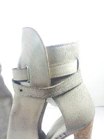 HERVE LEGER Crackle Leather Gray Taupe Buckle Wrap Cork Platform Heels Size 8