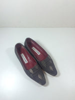 MANOLO BLAHNIK Brown Loafer Flats with Bronze Silk Leaf Embroidery Size 37