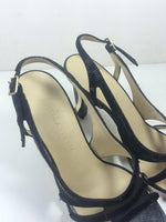 BOTTEGA VENETA Black Satin and Leather Beaded Slingback Heels Size 8