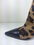VIA SPIGA Black Leather and Calf Hair with Leopard Print Design Ankle Boots Size 5 1/2