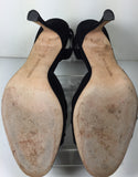 MANOLO BLAHNIK Black Suede Ankle Strap Open Toe Heels Size 37 1/2