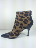 VIA SPIGA Black Leather and Calf Hair with Leopard Print Design Ankle Boots Size 5 1/2