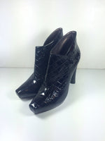 VIA SPIGA Black Patent Leather Croc Embossed Heeled Ankle Booties Size 10
