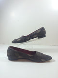 MANOLO BLAHNIK Brown Loafer Flats with Bronze Silk Leaf Embroidery Size 37