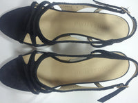 BOTTEGA VENETA Black Satin and Leather Beaded Slingback Heels Size 8