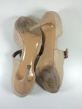 SALVATORE FERRAGAMO Nude Suede and Patent Leather Peep Toe Pumps Size 9 1/2