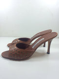 MANOLO BLAHNIK Studded Light Brown Leather Peep Toe Stiletto Heel Mules Size 9