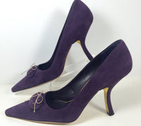 PRADA Purple Suede w/ White Stitch & Gold Bow Detail Heels Size 39