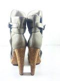 HERVE LEGER Crackle Leather Gray Taupe Buckle Wrap Cork Platform Heels Size 8