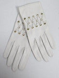 HERMES Vintage white Leather Lace Up Wrist Detail Gloves Size 7