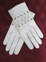 HERMES Vintage white Leather Lace Up Wrist Detail Gloves Size 7
