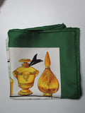 GUERLAIN Perfumes Silk Twill Scarf with Golden Bottle Print Hand Rolled Vintage