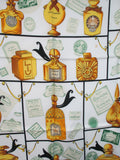 GUERLAIN Perfumes Silk Twill Scarf with Golden Bottle Print Hand Rolled Vintage