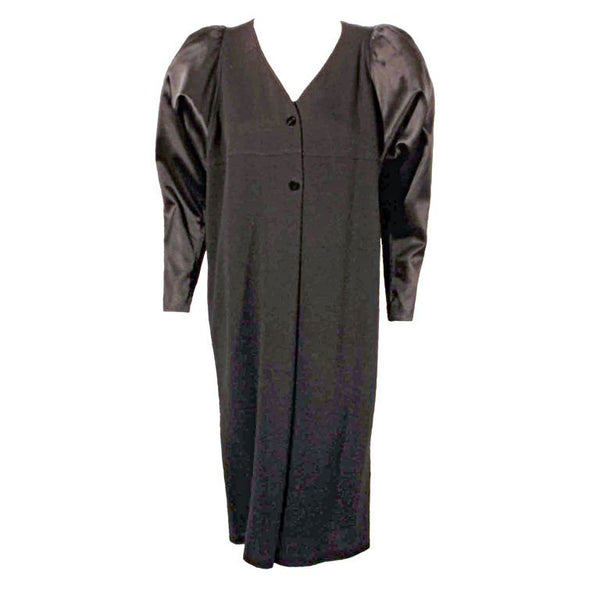 GEOFFREY BEENE Black Wool Jersey Dress with Satin Pouf Sleeves