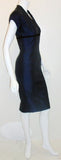 LANZ Dark Blue Square Pattern Zipper Back Cocktail Dress