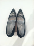 MANOLO BLAHNIK Black Velvet Pointed Toe Heels with White Rhinestone Detail Size 39