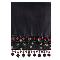 MOSCHINO 1990s Black Leather Skirt w/ Tassels, Studs and Flowers