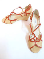 PRADA Woven Straw w/ Orange T-Strap Wedge Sandal Size 39