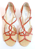 PRADA Woven Straw w/ Orange T-Strap Wedge Sandal Size 39