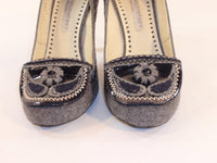 STELLA MCCARTNEY Grey Wool Heels with Flower and Patent Leather Detail Size 5