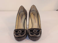 STELLA MCCARTNEY Grey Wool Heels with Flower and Patent Leather Detail Size 5