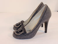 STELLA MCCARTNEY Grey Wool Heels with Flower and Patent Leather Detail Size 5