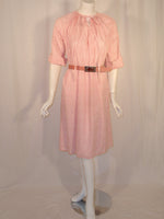 GEOFFREY BEENE 1970s Pink and White Clover Print Pattern Day Dress