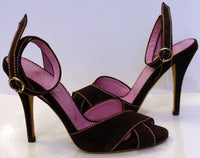 YVES SAINT LAURENT Brown Suede Ankle Strap Heels Size 38