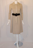 NORMAN NORELL 1950s Oatmeal Wool Dress with Cream Buttons