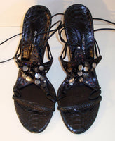 EMANUEL UNGARO Snake Skin Star High Heel Sandals with Ankle Strap Size 7 1/2