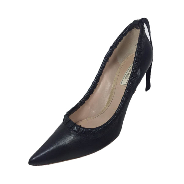 NINA RICCI Whip Stitch Pumps with Heel Tie Black Leather Pumps Size 39 1/2